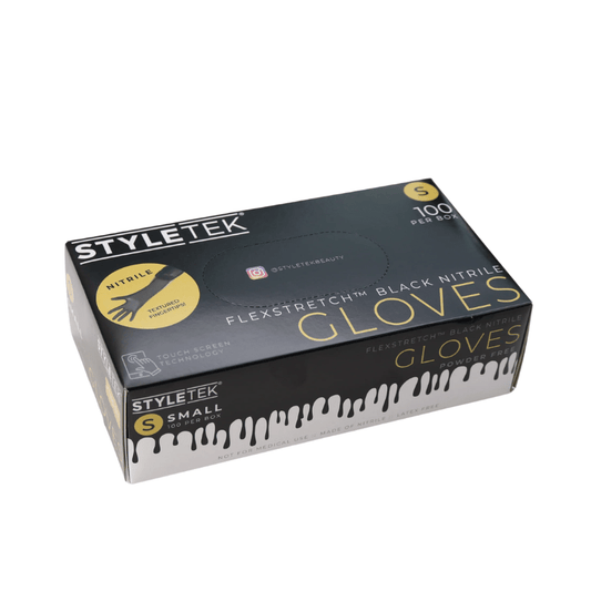 Styletek Black Nitrile Gloves 100pk front view